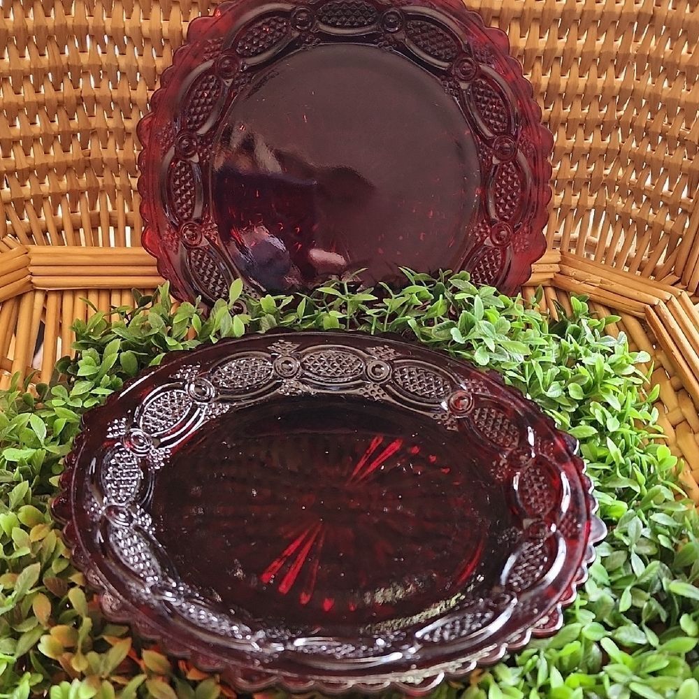 Vintage Cape Cod Ruby Glass Plates Set Of 2 Decorative Border